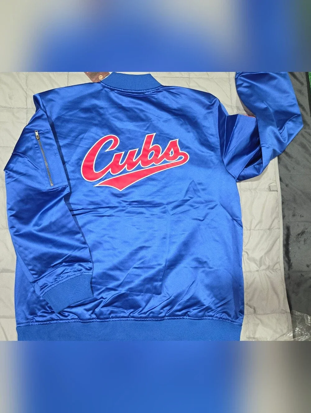Chicago Cubs Lightweight Satin Vintage Logo Full-Zip Bomber Jacket Size XL